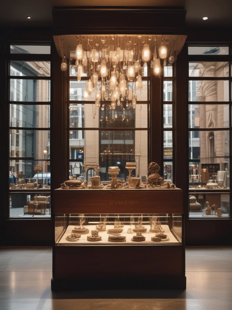 A display of luxury handbags arranged neatly on shelves inside a well-lit retail store. The bags vary in color from pink and orange to white and brown. Some mannequins wear accessories like sunglasses and scarves alongside the handbags.