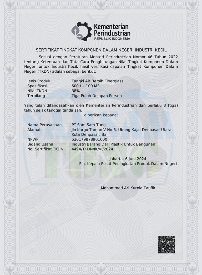 TKDN - Tangki Air Bersih Fiberglass