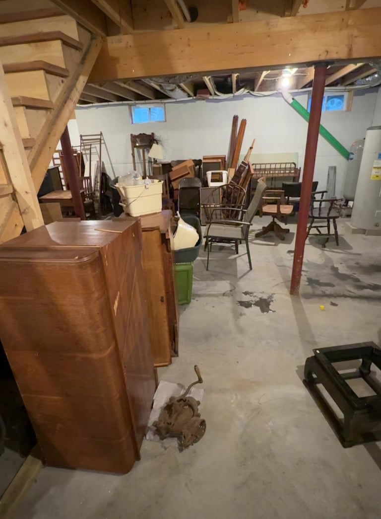 Basement clutter before junk removal cleanout project