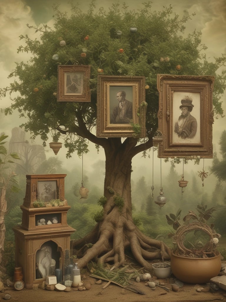 a tree with pictures of a family tree
