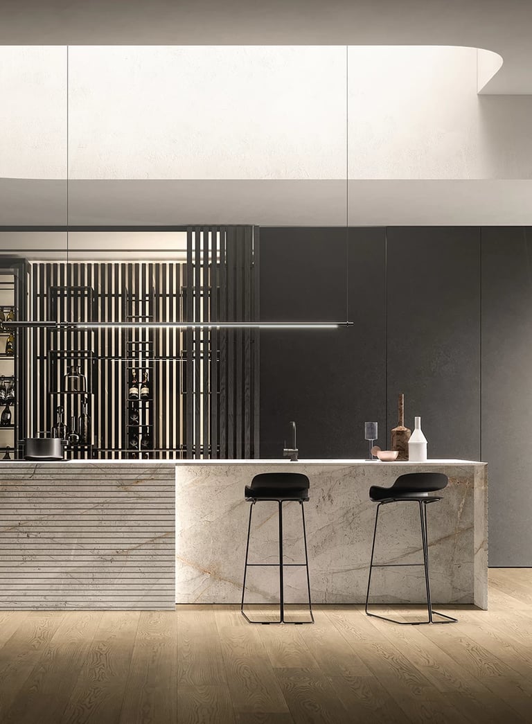 cuisine d'exposition avec plans de travail