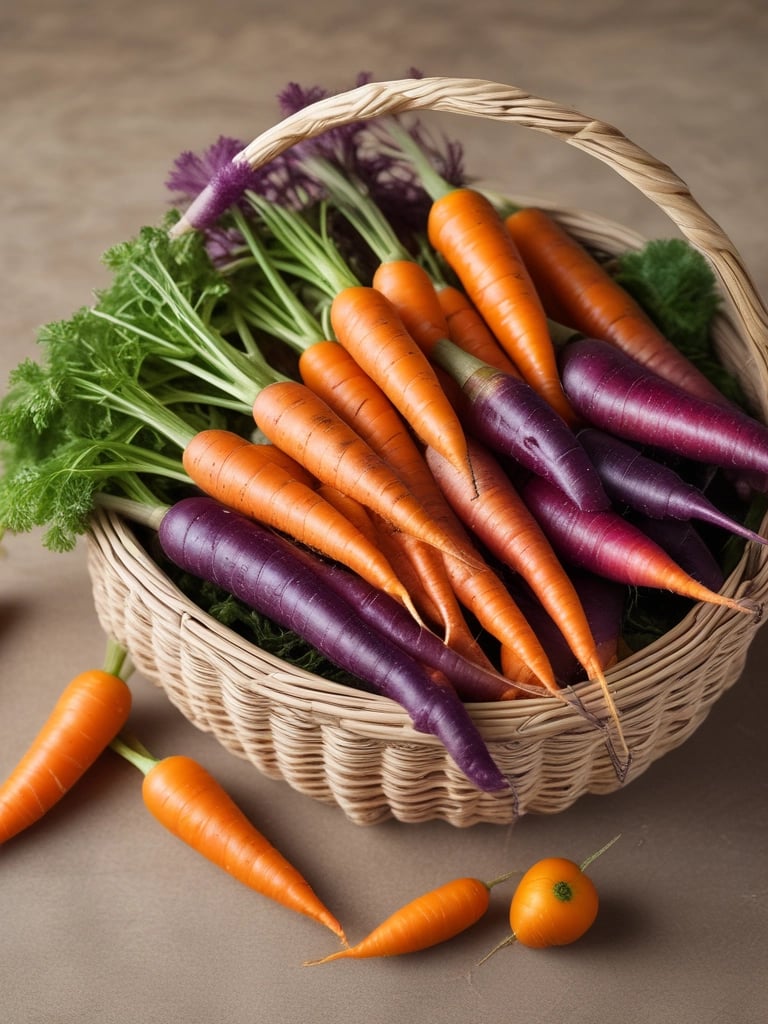 Fresh carrots, potatoes, and onions displayed on a wooden table