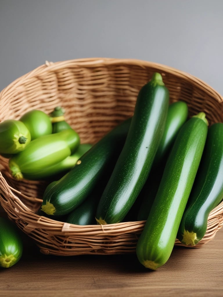 Colorful bell peppers and eggplants neatly arranged in a rustic basket