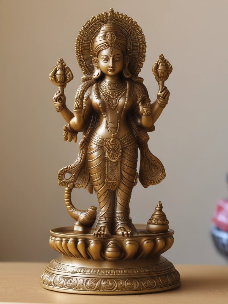 A metallic object, possibly a pipe or a mechanical part, is placed on a dark wooden surface. The object appears to be made of brass or a similar golden-colored metal.