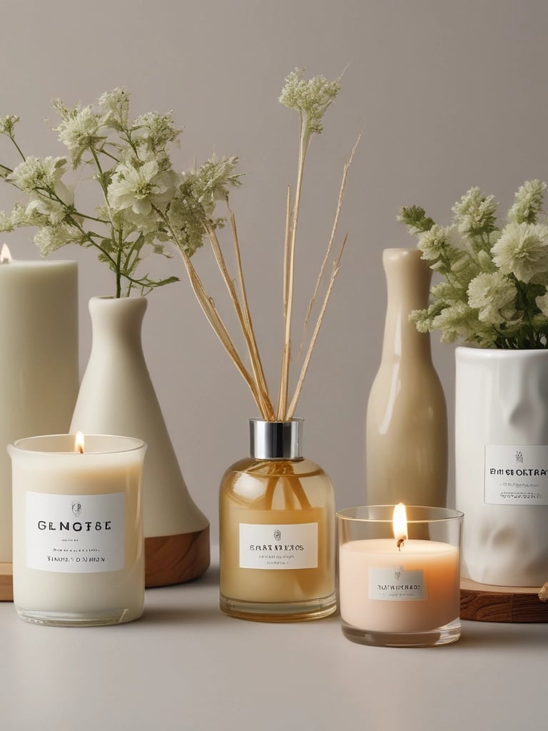 An elegant collection of colognes and essential oils arranged on a wooden tray with fresh lavender sprigs.