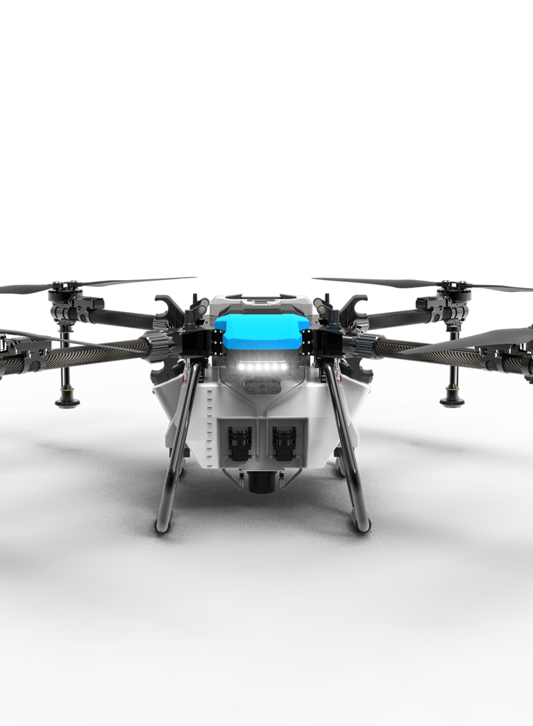 a small airplane with a blue box on it