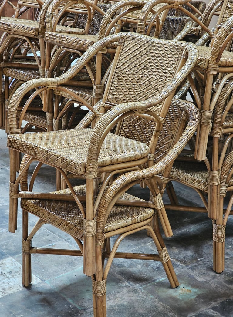 Rattan frame, rattan peel weaving in diamond pattern weave, stake able chair
