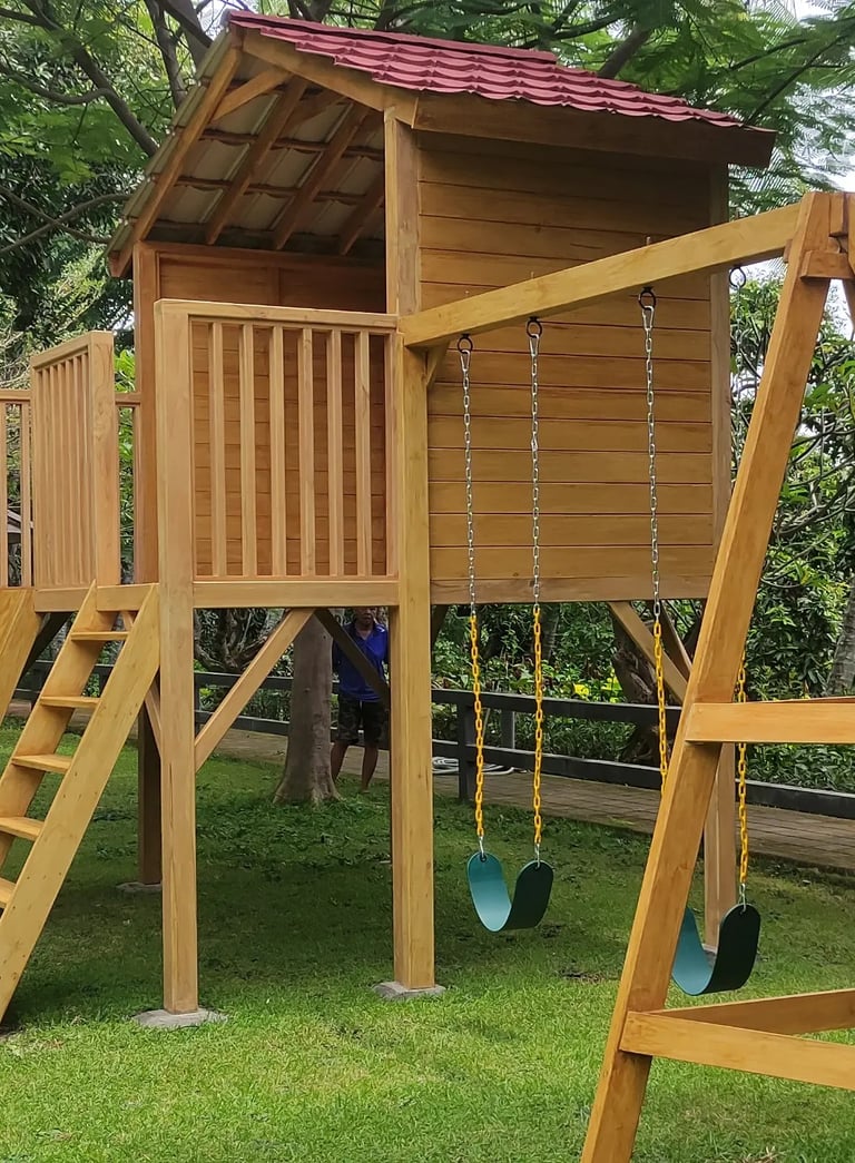 a wooden swing set with a wooden swing set in denpasar bali