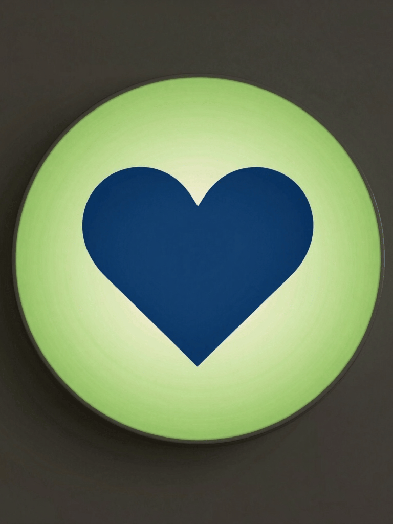 A professional circular logo with a warm heart icon at the center, using Apple Green and Midnight Blue colors. The style is modern and minimalist, suitable for a healthcare provider in South America.