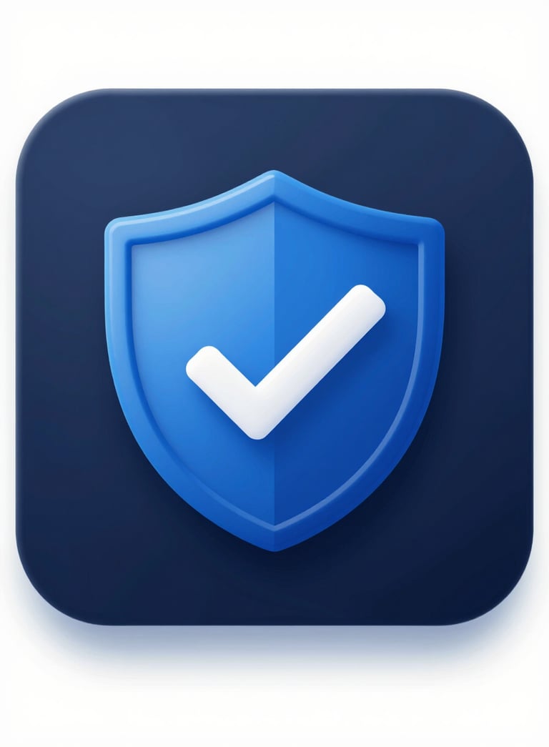 A professional protective shield icon in glossy Royal Blue (#1F4287) with a subtle checkmark, signifying safety and effectiveness, set against a dark, sophisticated navy background (#0A192F).
