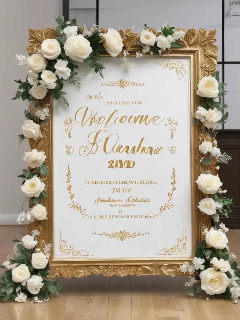 A beautifully crafted personalized welcome sign with warm colors and intricate Arabic calligraphy.