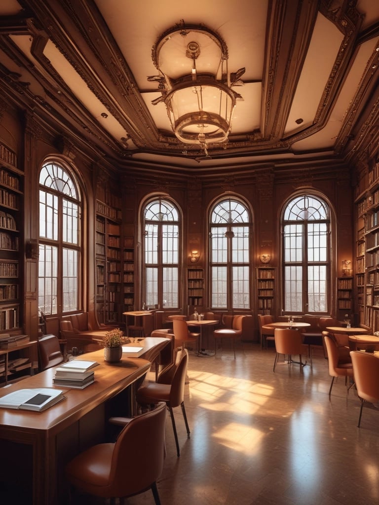 An elegant art deco style illustration of stacked ebooks and journals in soft purple and gold tones.