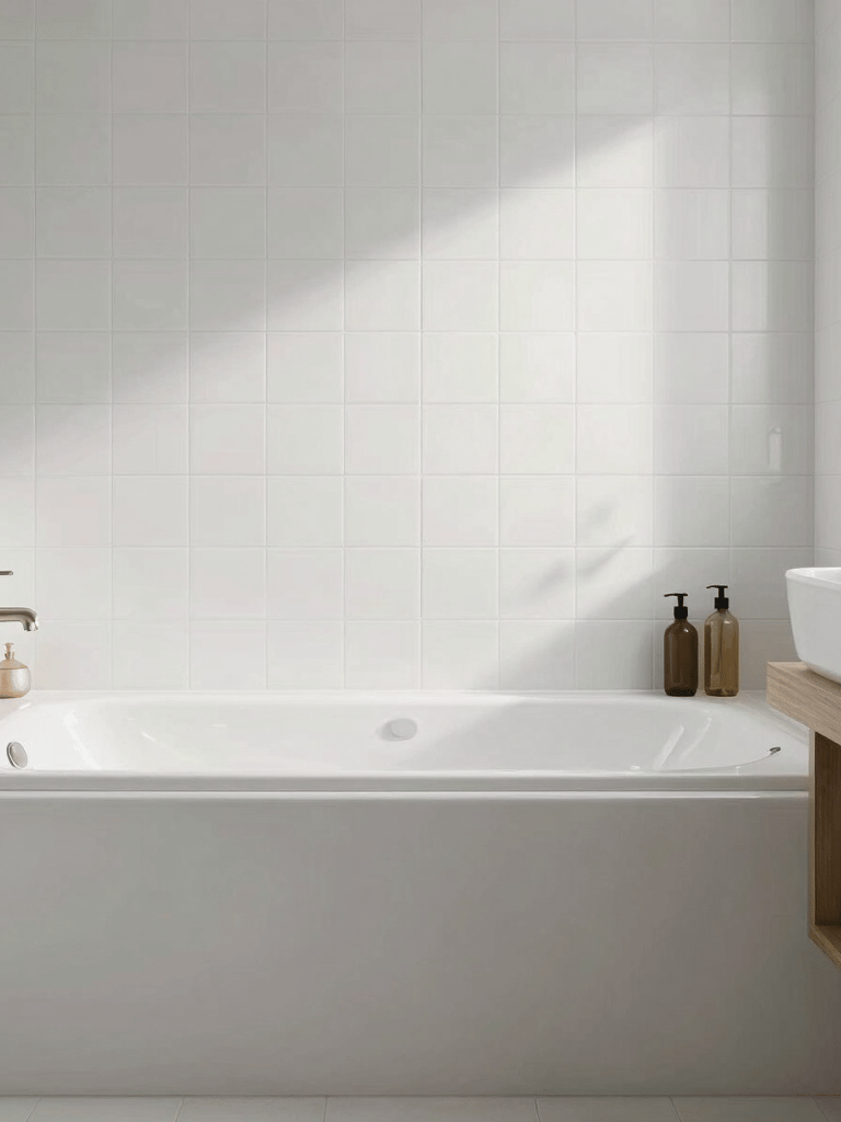 Luxurious bathroom showcasing large-format Algerian stone-effect tiles with natural texture