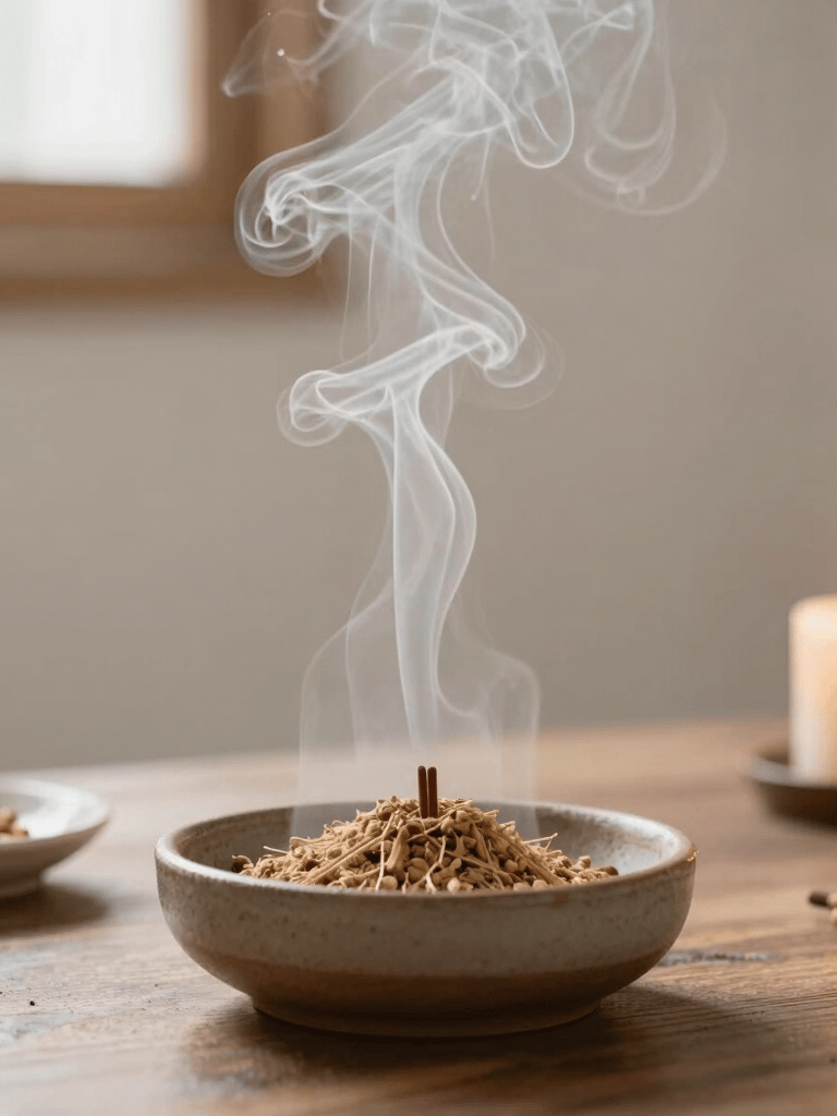 A serene display of amethyst, rose quartz, and citrine crystals on a natural wood surface with soft morning light