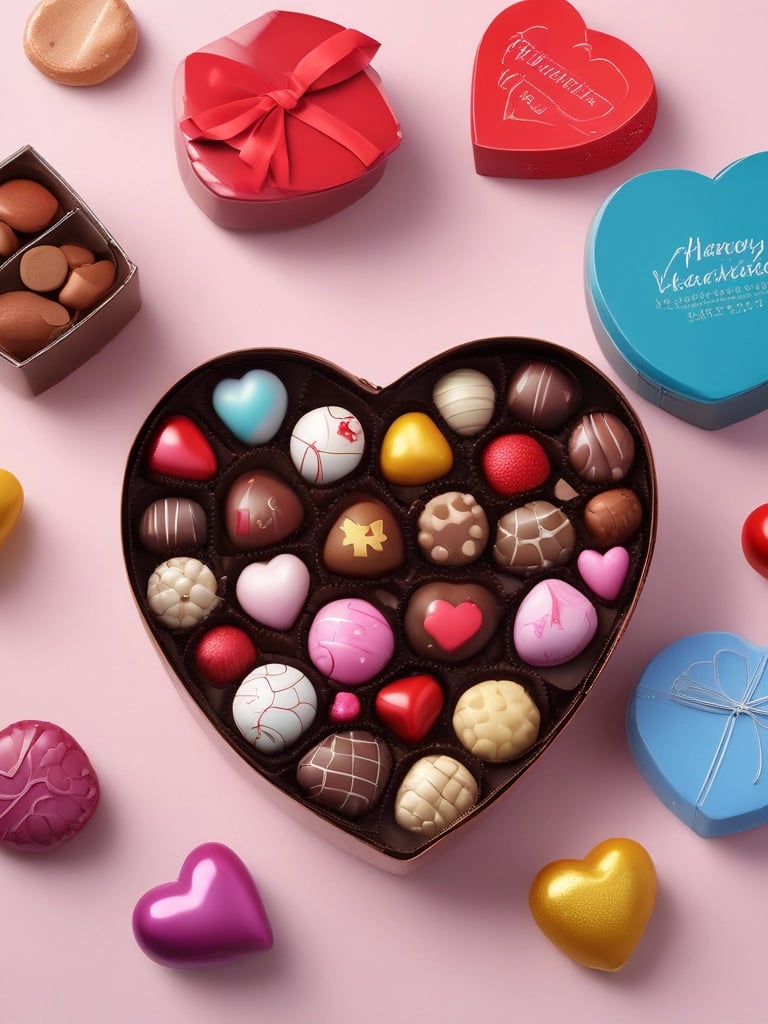 Three pieces of gourmet chocolate arranged on a light surface. Each piece is uniquely crafted with different types of nuts on top, including a hazelnut and an almond, and filled with different flavors. The chocolate is presented in a visually appealing manner with smooth textures and glossy surfaces.