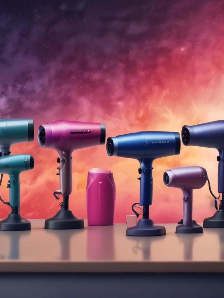 A sleek hair dryer on a minimalist bathroom countertop.