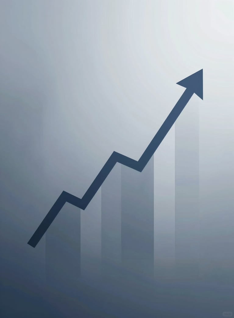 A minimalist, high-tech graphic representing financial growth and legal stability. Abstract blue and grey lines (#1A202C, #A0AEC0) forming a steady upward trend. Clean, sharp lighting, professional and sophisticated style.