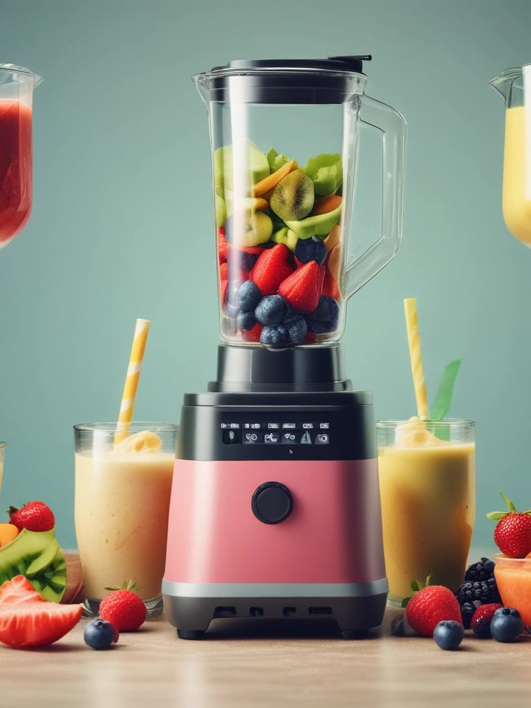 A close-up of a hand operating a commercial blender, with the appliance enclosed in a transparent protective cover. The blender jar is filled with a beige liquid, sitting on a metallic counter in an industrial-style setting.