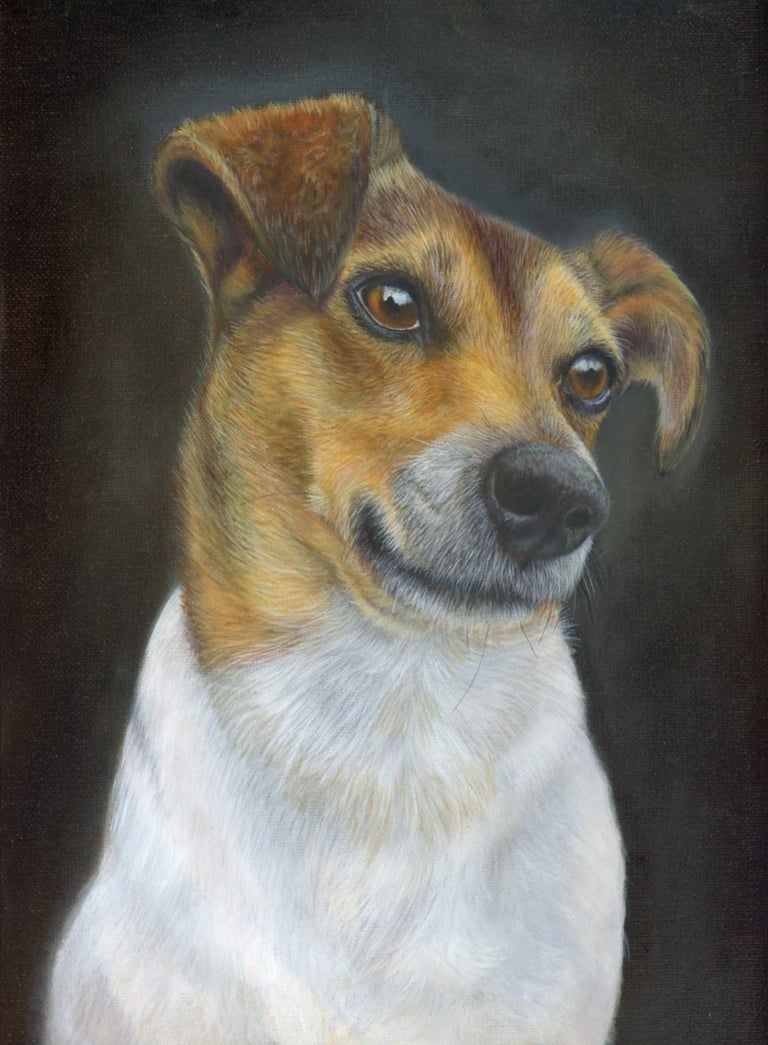 a dog is shown in this painting of a dog