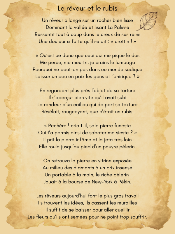 un parchemin avec un poème