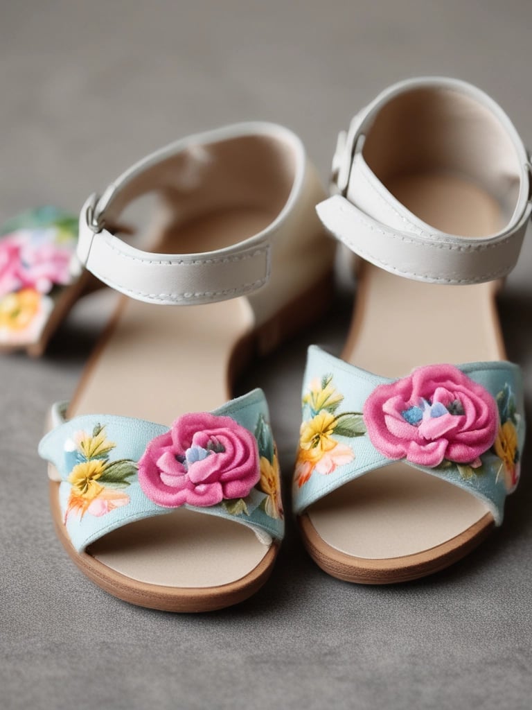 A spacious retail store with bright lighting and neatly arranged clothing and footwear displays. Mannequins wearing children's outfits are prominently featured in the foreground, while various clothes and shoes are organized on racks and shelves throughout the store. People are seen browsing and shopping in the background, adding a lively atmosphere to the setting.