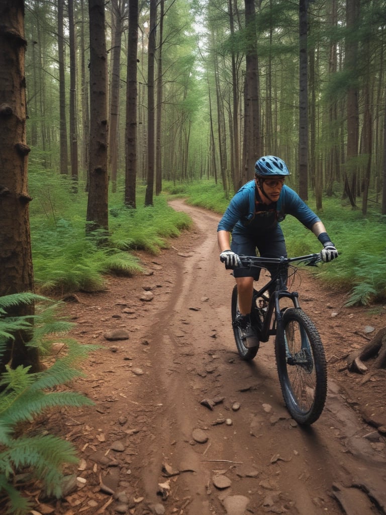 Close-up of high-performance mountain bike tires on rough terrain
