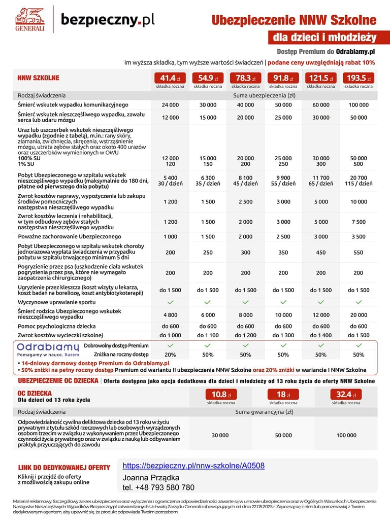bezpieczny pl cennik nnw szkola