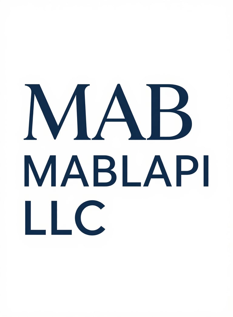 A high-end, professional minimalist logo for 'MABLAPI LLC', featuring clean, deep charcoal typography on a pure white background, embodying a sophisticated digital marketing agency.