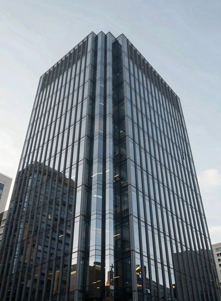 A low-angle shot of a sophisticated glass and steel corporate building against a clear sky. The image reflects modern professionalism and engineering excellence, with a color palette emphasizing #1A202C and #A0AEC0.