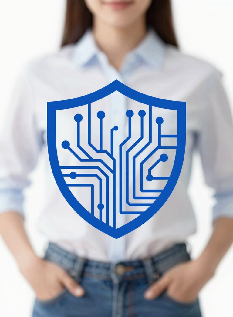 A minimalist, professional graphic of a shield icon integrated with a circuit board pattern. Analytical and high-tech style, using brand colors #D4DCE4 and #1A3E6F. Expert and credible feel.