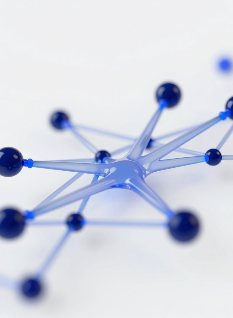Clean, abstract 3D visualization of complex data nodes connecting smoothly. Professional aesthetic with a focus on structure and transparency. Colors #0F1C2E, #2C528B on #F5F8FA background.