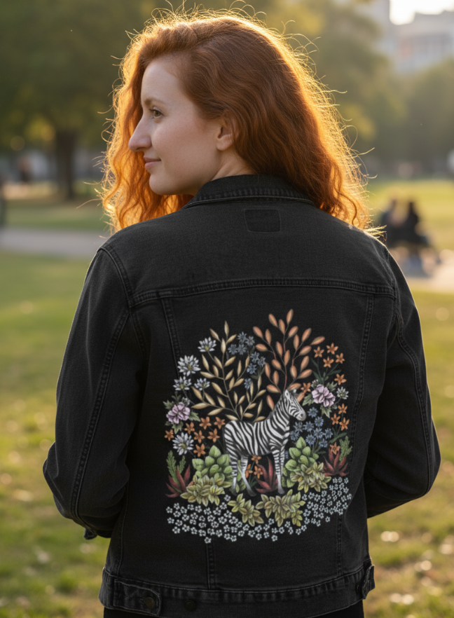 Girl wearing a printed jacket