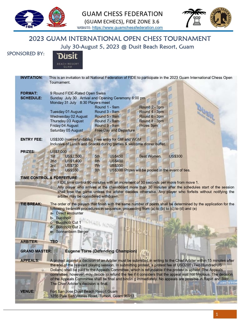 2023 Guam International Open Chess Tournament. Guam Chess. FIDE Chess Zone 3.6