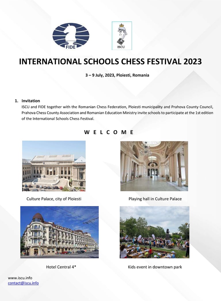 FIDE 1st International Schools Chess Festival at Culture Palace, Romania.