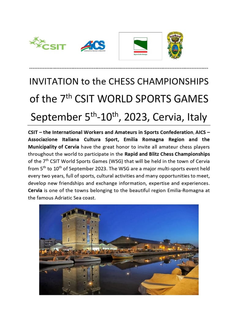 7th CSIT World Sports Games Chess Championship 2023, Congressi Milano Marittima, Cervia Italy