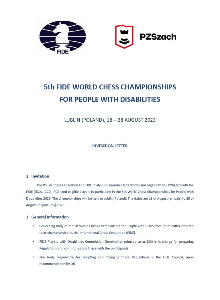 5th World Chess Championships for People with Disabilities 2023 in Poland. FIDE Chess