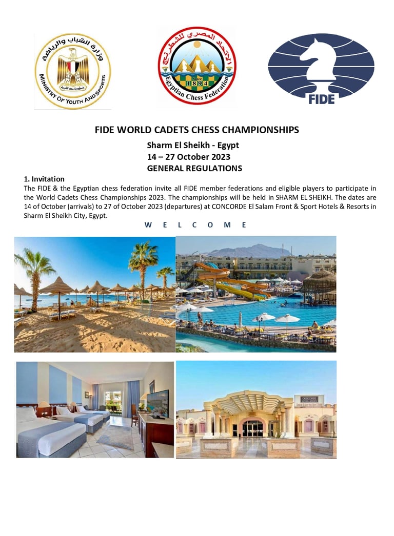 FIDE World Cadet Chess Championships (U8, U10, U12) in Egypt. FIDE Chess