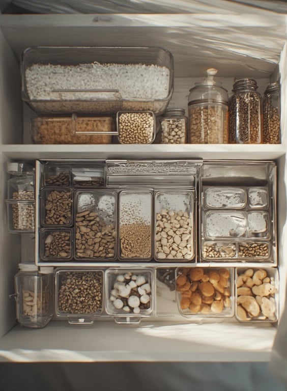 Overhead shot of an organized pantry drawer.