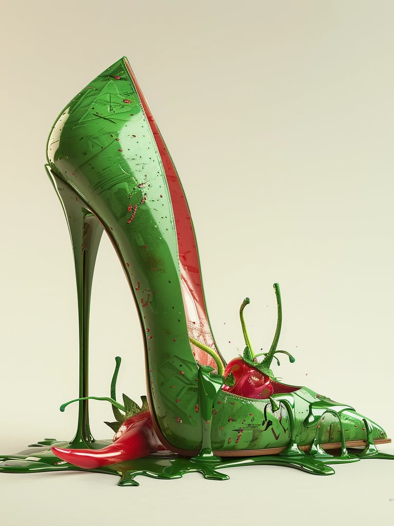 a green shoe with chili 