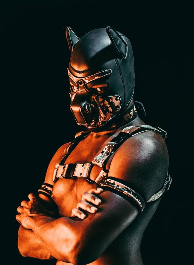 A man in a pup mask.