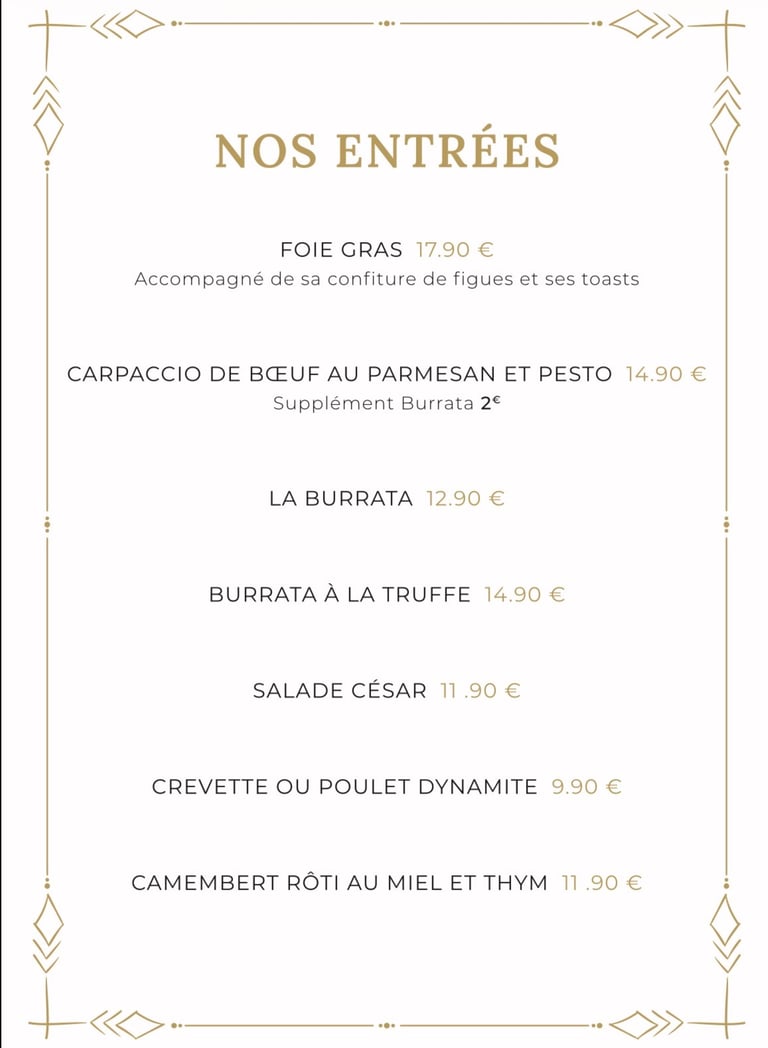Carte et menu du restaurant La Parisienne à Nîmes : entrées