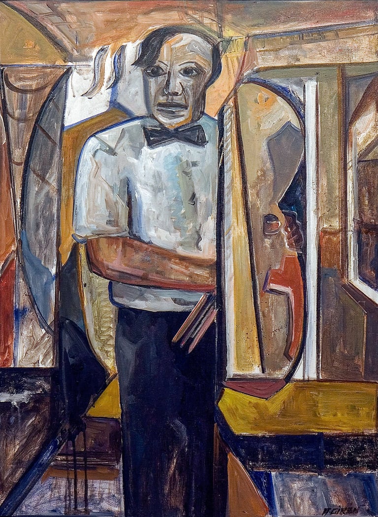 El camarero y la guitarra 2 (Picasso) óleo del artista pintor Argi Girón. Waiter Picasso oil painter