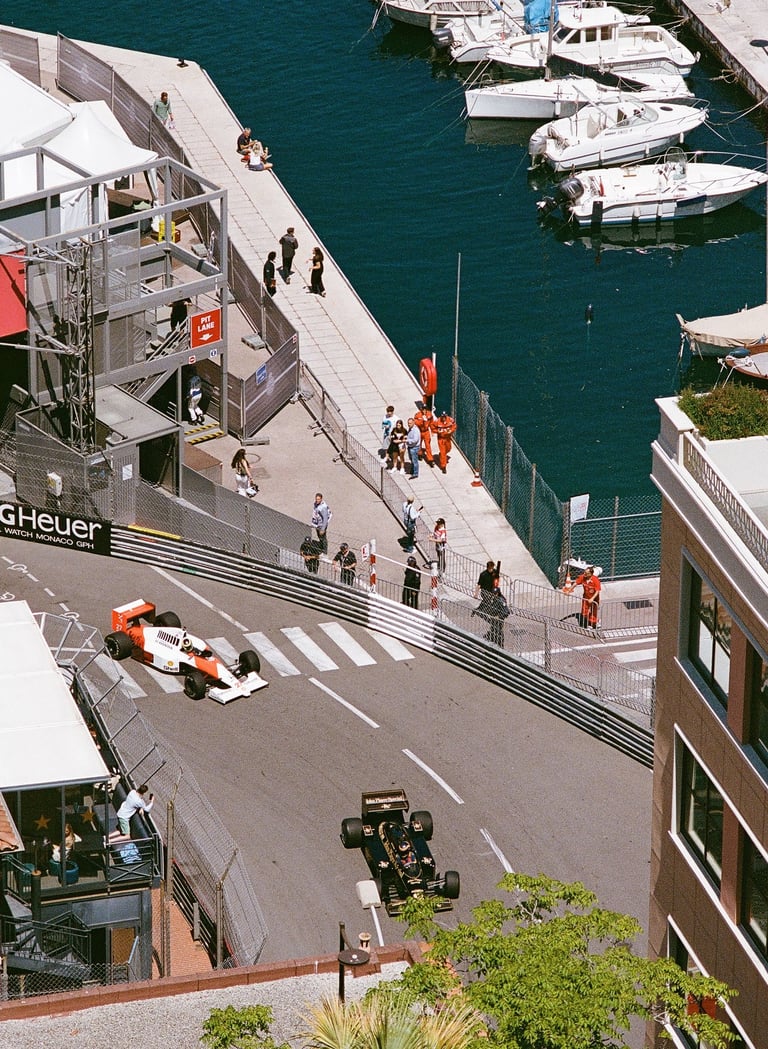 Ayrton Senna's Mclaren driving through Rascasse corner in Monaco