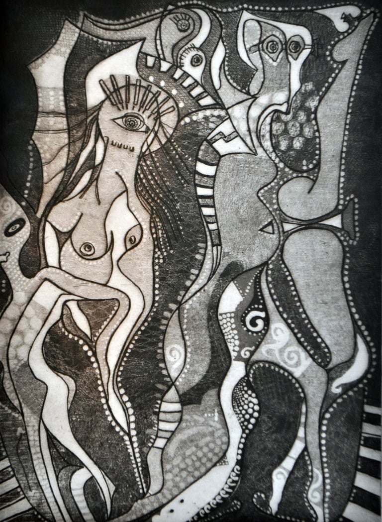 Opus, a limited edition print of 75, in which Kristina has used soft ground etching with aqua-tint.