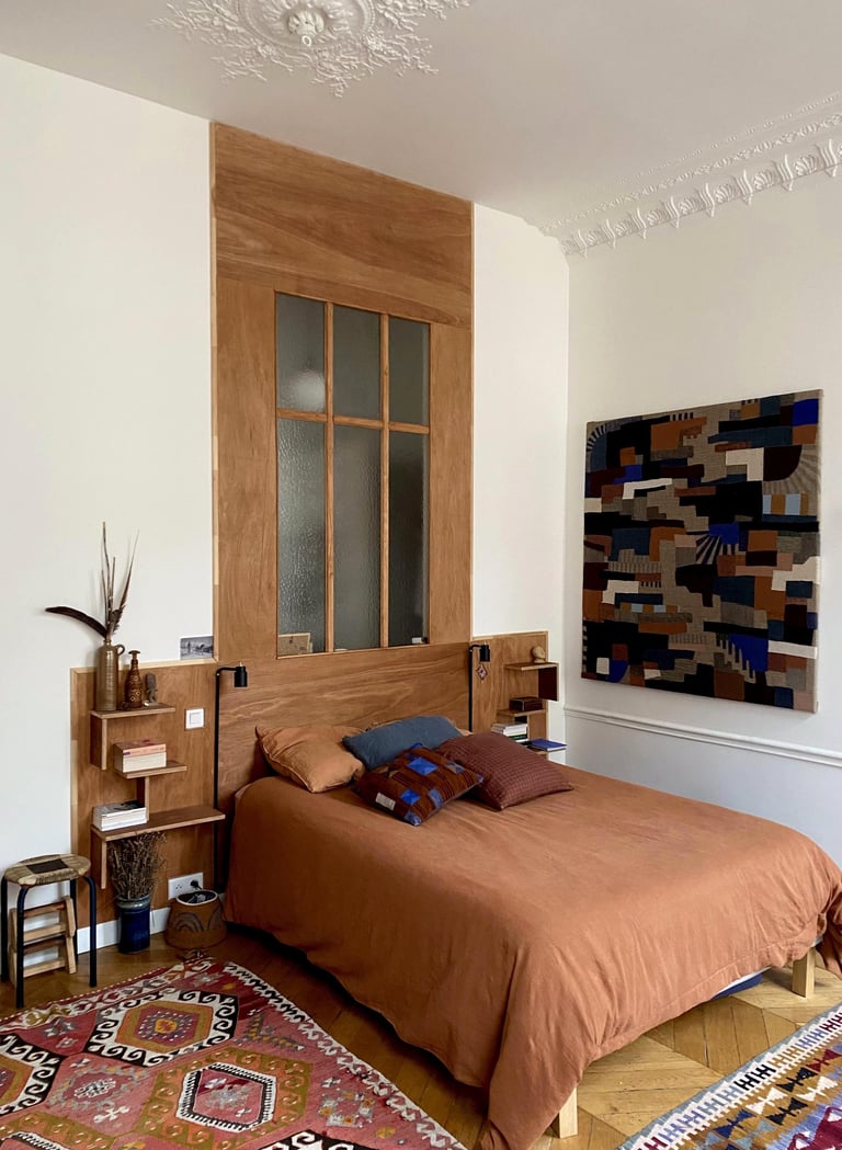 tete de lit en placage de bois