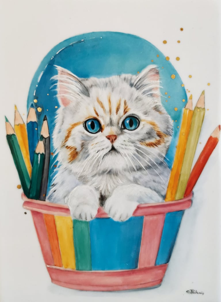 gattino dipinto su porcellana