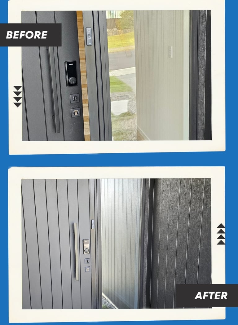 Entrance glass home privacy window tint installation before and after image