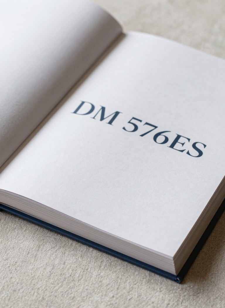 A minimalist macro shot of a luxury brand book on a textured linen surface. The pages show clean, wide margins and sophisticated DM Sans typography. Lighting is directional and soft, casting gentle shadows that emphasize the quality of the paper. Elements of #4A5763 and #0F1E2E are visible in the print.