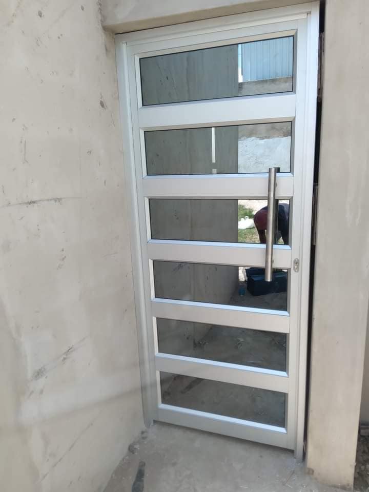 Silver Aluminium door with 6.38 shatterproof glass