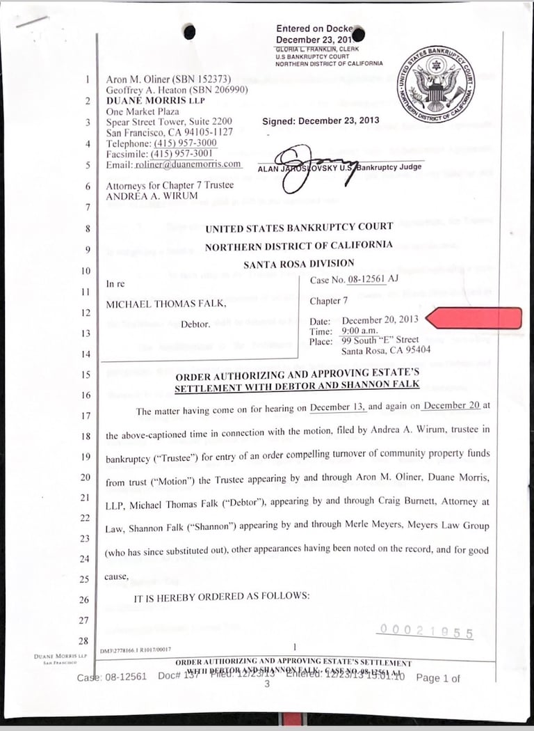 Andrea Wirum order authorizing Settlement December 20, 2013